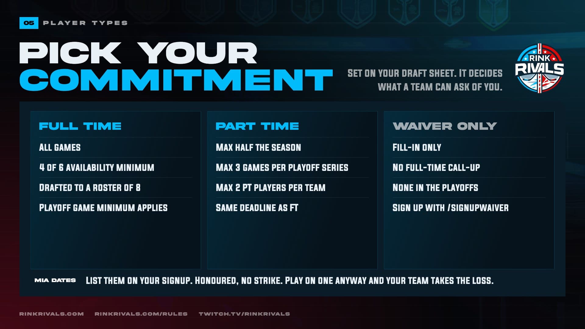 Player types: Pick your Commitment